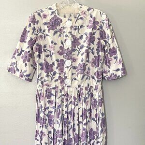 Vintage 1950s Purple Floral Cotton Dress
